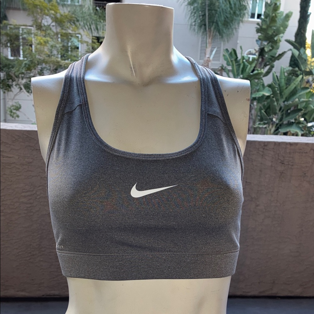 Nike Gray Racerback Sports Bra with White Swoosh